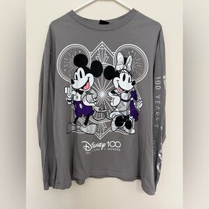 Disney Parks 100 Years of Wonder Memorabilia mickey Gray Long Sleeve Shirt XL